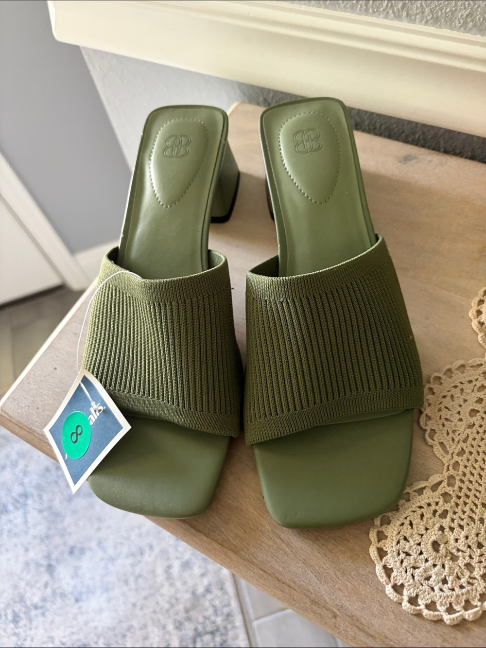 Olive Green Knit Slide Heels - Women's Fashion Sandals